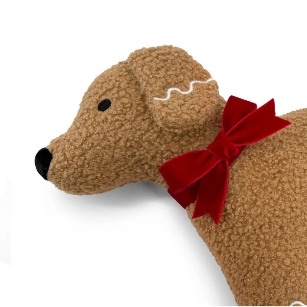 New! Gingerbread Brown Dog Pillow with Red Bow from Target Bullseye Playground
